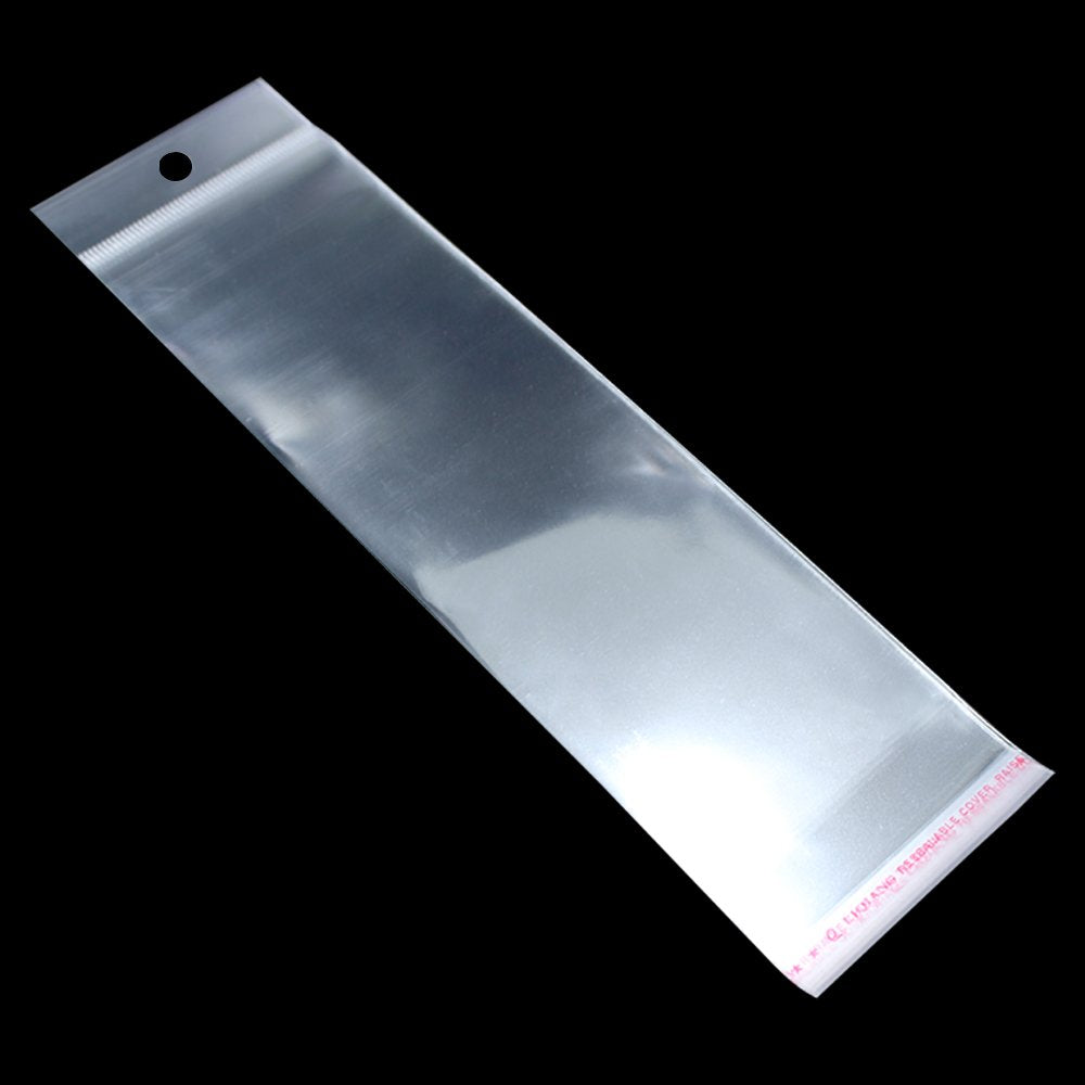 PABCK 100Pcs 2.36x8.27 inch Necklace Jewelry Display Hanging Cards and 2.7x8.3 inch Self Adhesive Cello Cellophane Bags Jewellery Display Hang Holder Crafts Organizers Packaging
