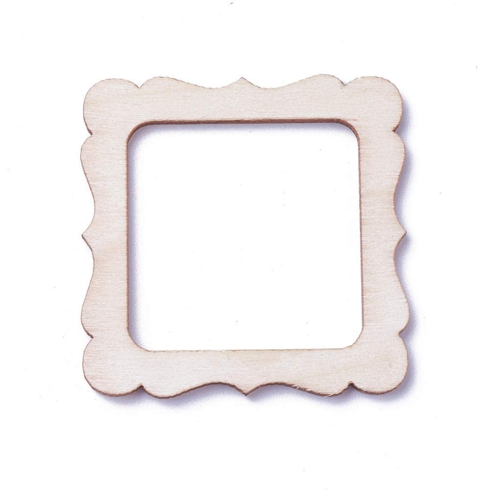 LiQunSweet 100-Pieces 48~64mm Undyed Wood Photo Frame Pendants Wooden Cutout Unfinished Necklace Earrings Charms Mixed Shape for Jewelry Making DIY Craft