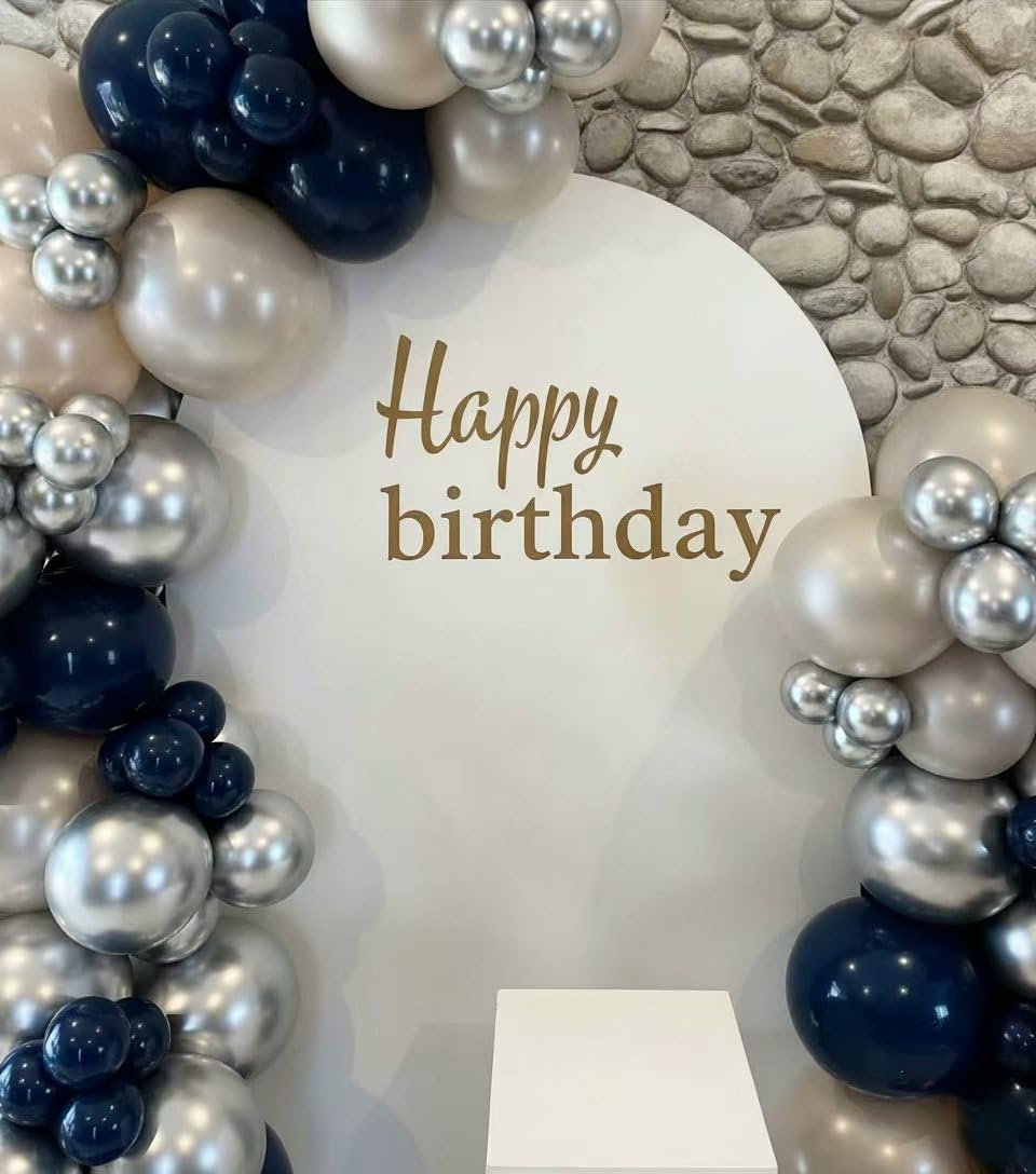 ADOINBY Navy Blue Silver White Balloon Arch Kit, Double Stuffed Pearl Sand White Royal Dark Blue Chrome Silver Confetti Balloons Garland Kit for Birthday Graduation 2026 New Years Party Decoration