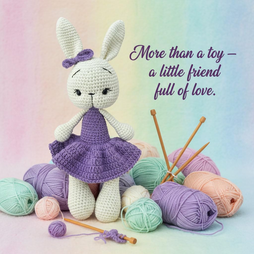 Handmade Bunny Plush β 13.5 inches - Soft Cotton Knit Stuffed Animal β Shower Gift β Nursery Decor β Crochet Toy 1PC (Violet)