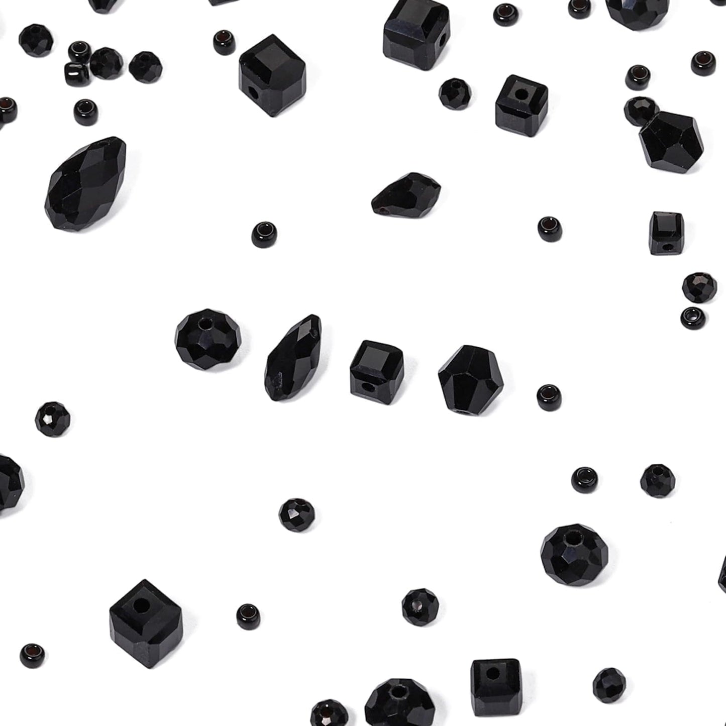 Song Xi 1500PCS Glass Beads for Jewelry Making, Assorted Faceted Crystal Beads Kit for Bracelet Earring Necklace, for DIY Clear and Iridescent Christmas Gift (Black) 
