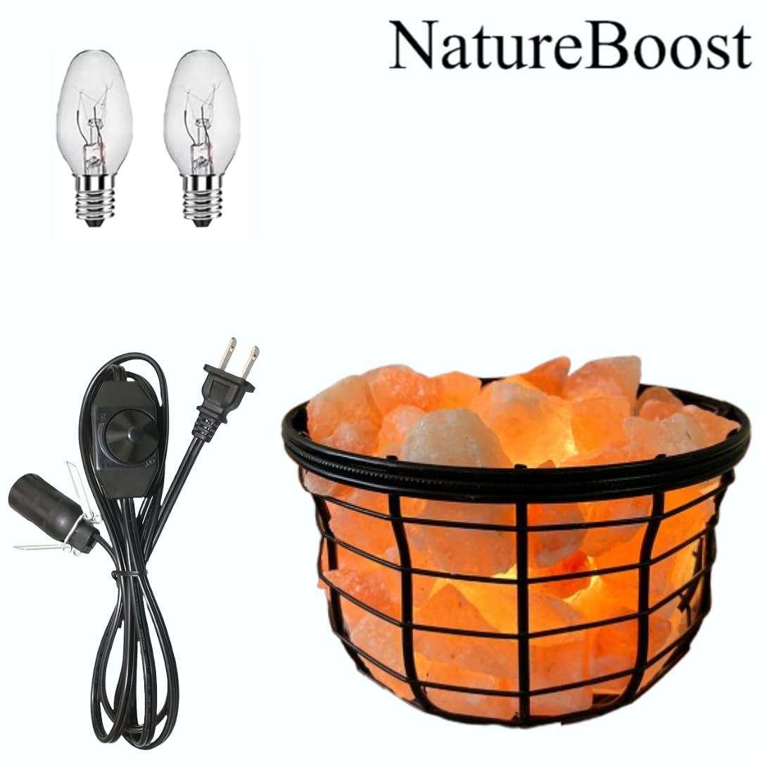 Himalayan Salt Lamp, Metal Basket with Chunks, Natural Salt Lamp, Unique Gift Idea (Metal Round 2)
