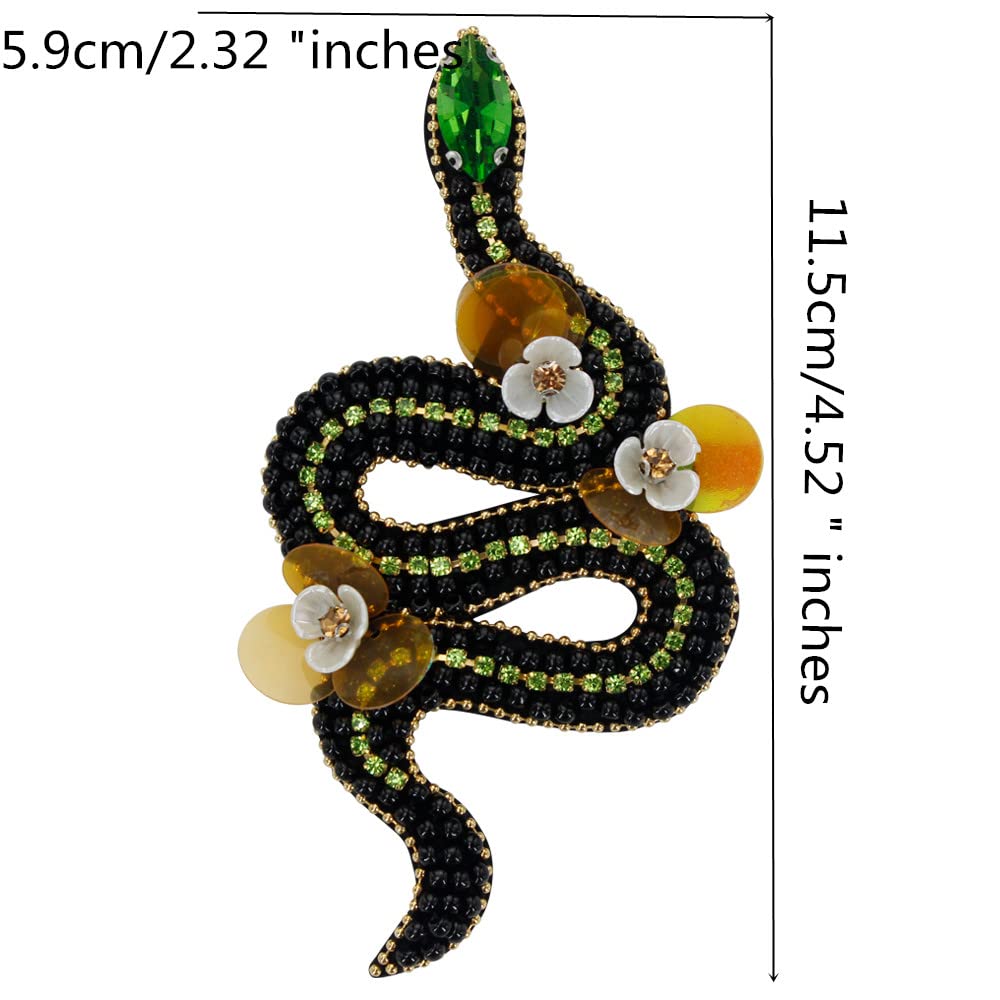Snake Patches Beaded Flower Snake Badges Applique Motif Sew on Patches for Shoes Clothes Bags Decorated Accessories 3 pieces