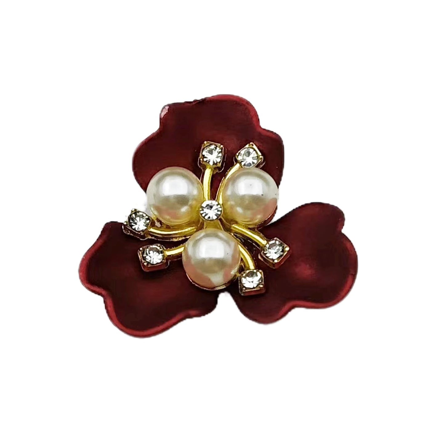 YOOGCORETT 10pcs Pearl Rhinestone Flat Back Embellishments Sew On Buttons Flower Buttons for DIY Craft, Bags Shoes Dress Decoration, 28 x 26mm, Red