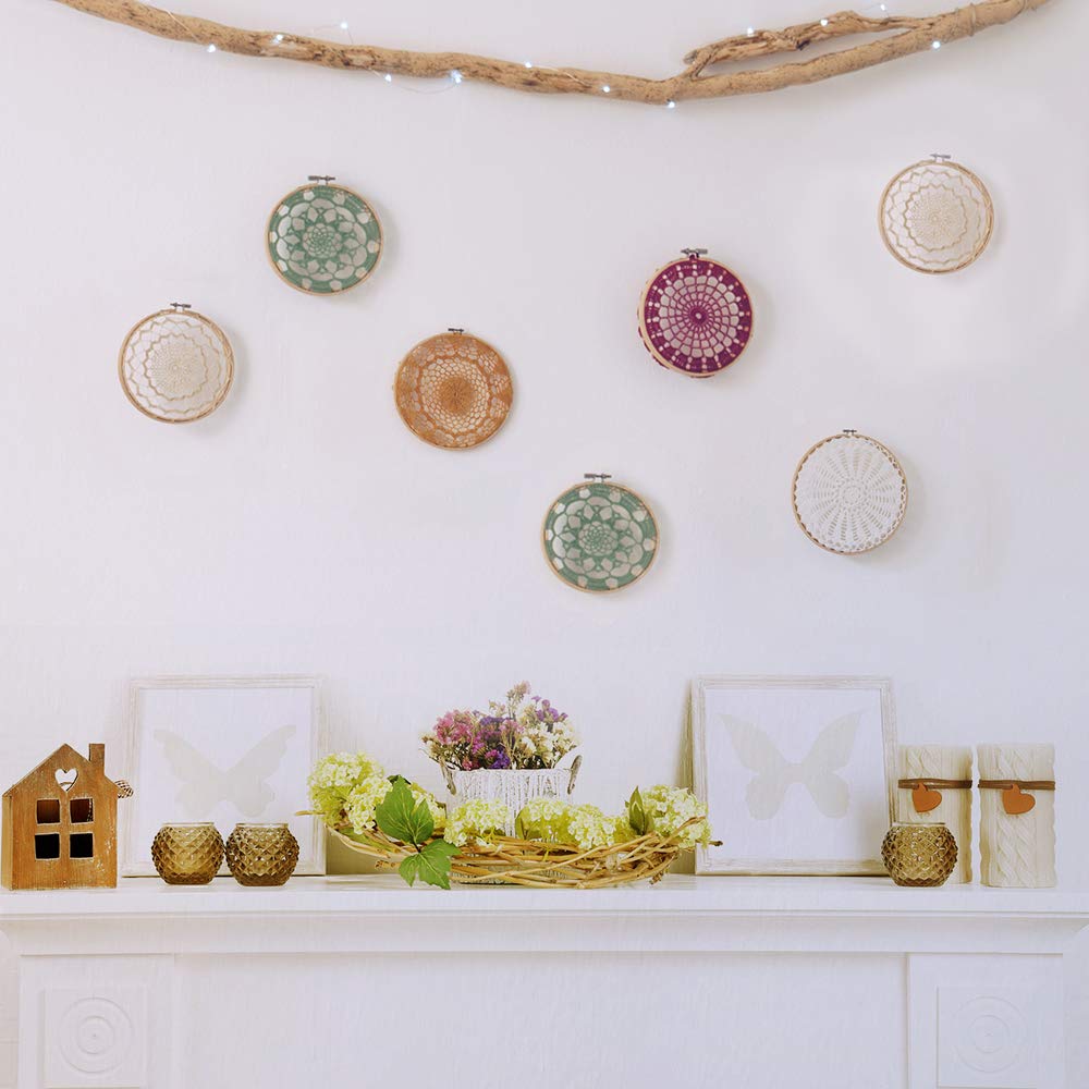 Caydo 20 Pieces 3 Inch Embroidery Hoops Christmas Round Wooden Circle Cross Stitch Hoop Round Ring for Art Craft Handy Sewing