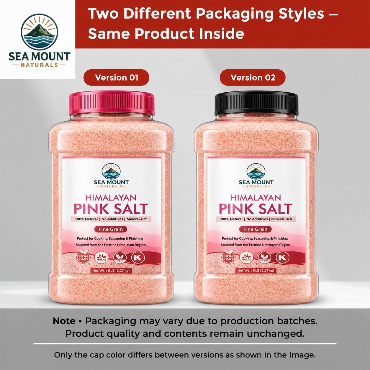 Himalayan Pink Salt Fine Grain 80oz (5 Pound), Kosher Certified, Non-GMO, Pure Mineral-Rich Pink Himalayan Sea Salt, For Cooking, Seasoning, Baking & Table Salt - Sea Mount Naturals
