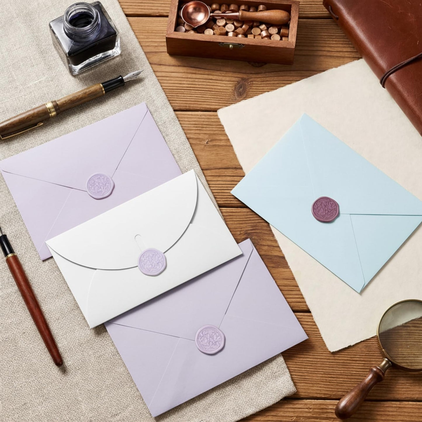 Jaloro 60 Pcs Wax Seal Stickers Magnolia Envelope Seals Wedding Botanical Wax Stickers for Wedding Engagement Baby Shower Party Favor Invitations Scrapbooking Mother's Day Gift Wrap(Purple Series)