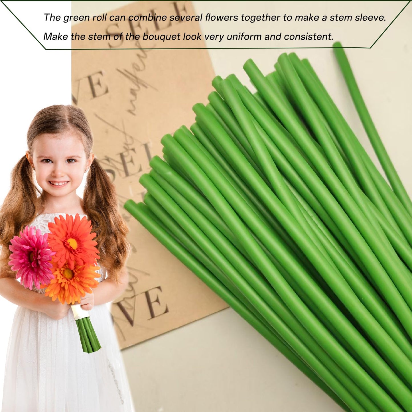 Green tubular flower stems wrap, used to thicken artificial flower stems, DIY wedding bouquet (Green 5MM(100PCS))
