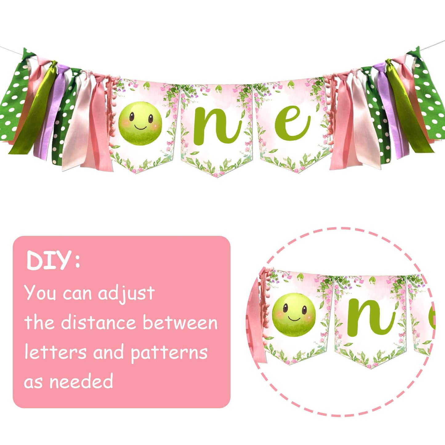One Sweet Pea Birthday Decorations Pink, Sweet Pea Themed 1st Banner High Chair Banner and Cake Topper Latax Ballons and Number 1 Foil Ballon Kit for Pea First Birthday Party Supplies