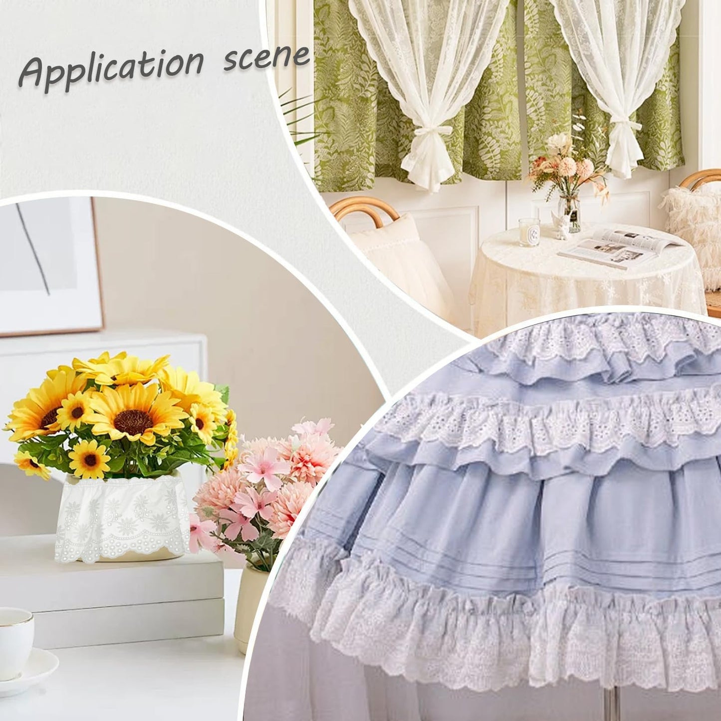 Yalulu 2 Yards Cotton Ruffle Lace Trim Eyelet Lace Fabric for Sewing Embroidery Trim for Dresses, Baby Clothes, DIY Craft Ribbon