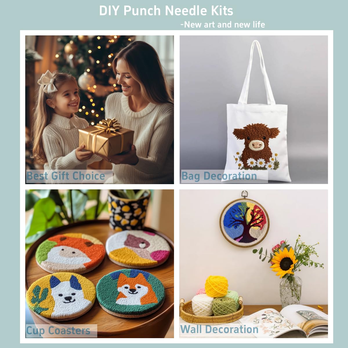 Punch Needle Kits Poodle Dog and Flowers Embroidery Starter Set with Hoop Easy for Beginners DIY Stress Relief Handmade Craft Hobby and Home Decor 20x20cm-6