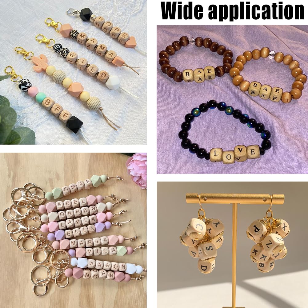 SUNNYCLUE 156Pcs 26 Styles Cube Wood Letter Beads Wooden Bead Alphabet 12mm Square Shape Initial A-Z Charms with 4.5mm Large Hole Loose Spacers for Jewelry Making Beading DIY Crafts Bracelet Earrings