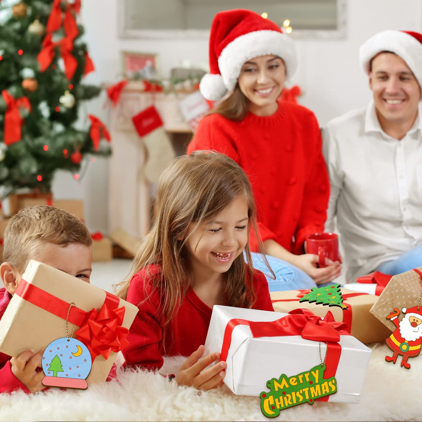 Christmas Crafts for Kids,36 Pcs Wooden Christmas Ornaments with Ropes for Hanging Decoration, 12 Styles Unfinished Wood Slices with Hole, DIY Ornament Craft for Boys & Girls Aged 5 6 7 8 9 10 11 12