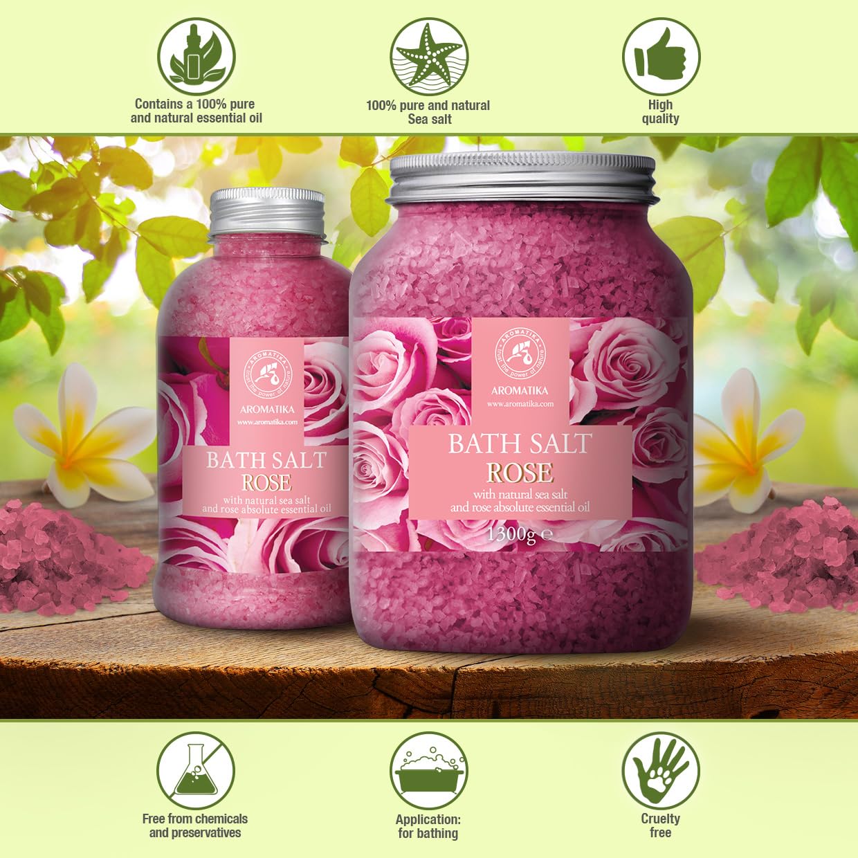 Rose Bath Salts - Set 2x46 Oz - Natural Rosewood Oil & Rose Extract - Best for Relaxing - Beauty - Bathing - Body Care - Wellness - Relax - Aromatherapy - Spa