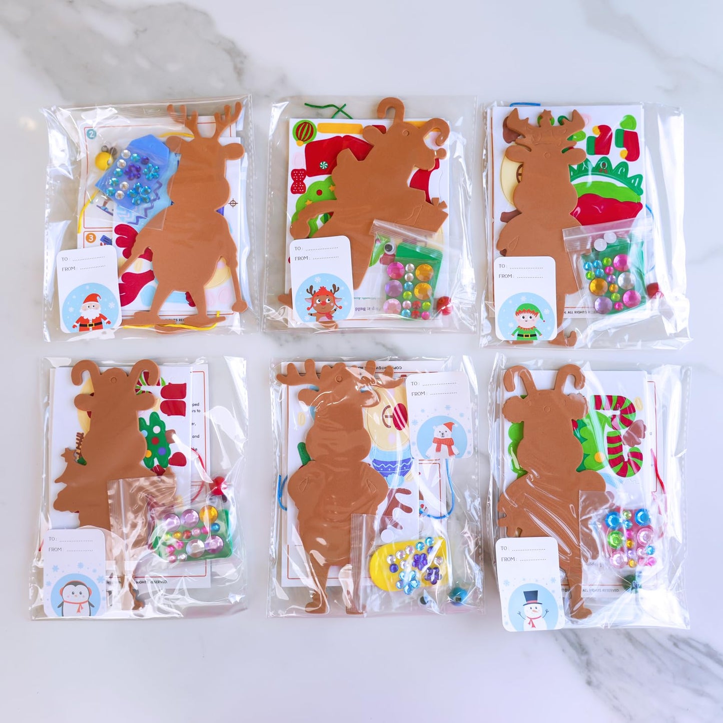 Winlyn 24 Sets Christmas Decorations DIY Reindeer Tree Ornaments Winter Crafts Kits Foam Reindeer with Festive Foam Stickers for Kids Holiday Seasonal Gift Home Classroom Activities Party Favors