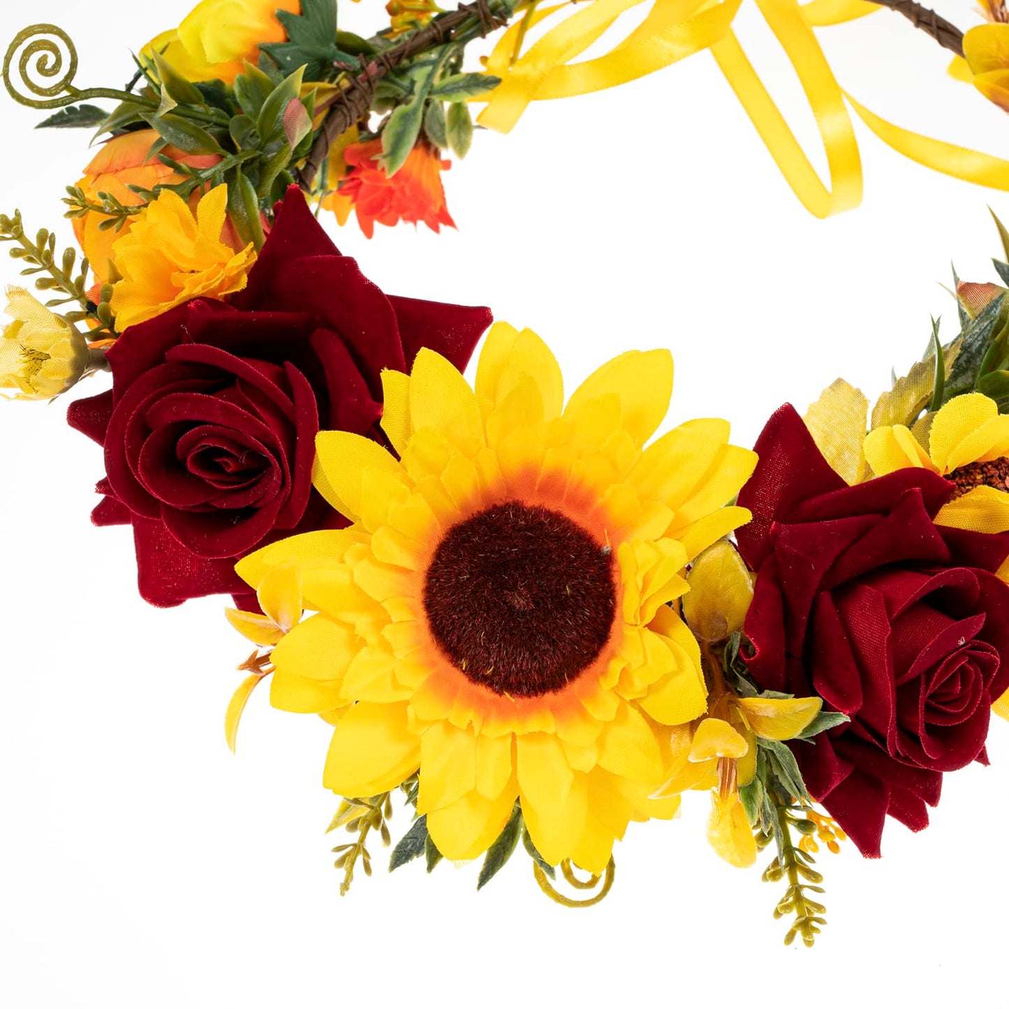 DreamLily Sunflower Floral Crown Maternity Woodland Rose Flower Girl Crown Hair Wreath Festival headpiece DFS29 (Red rose)