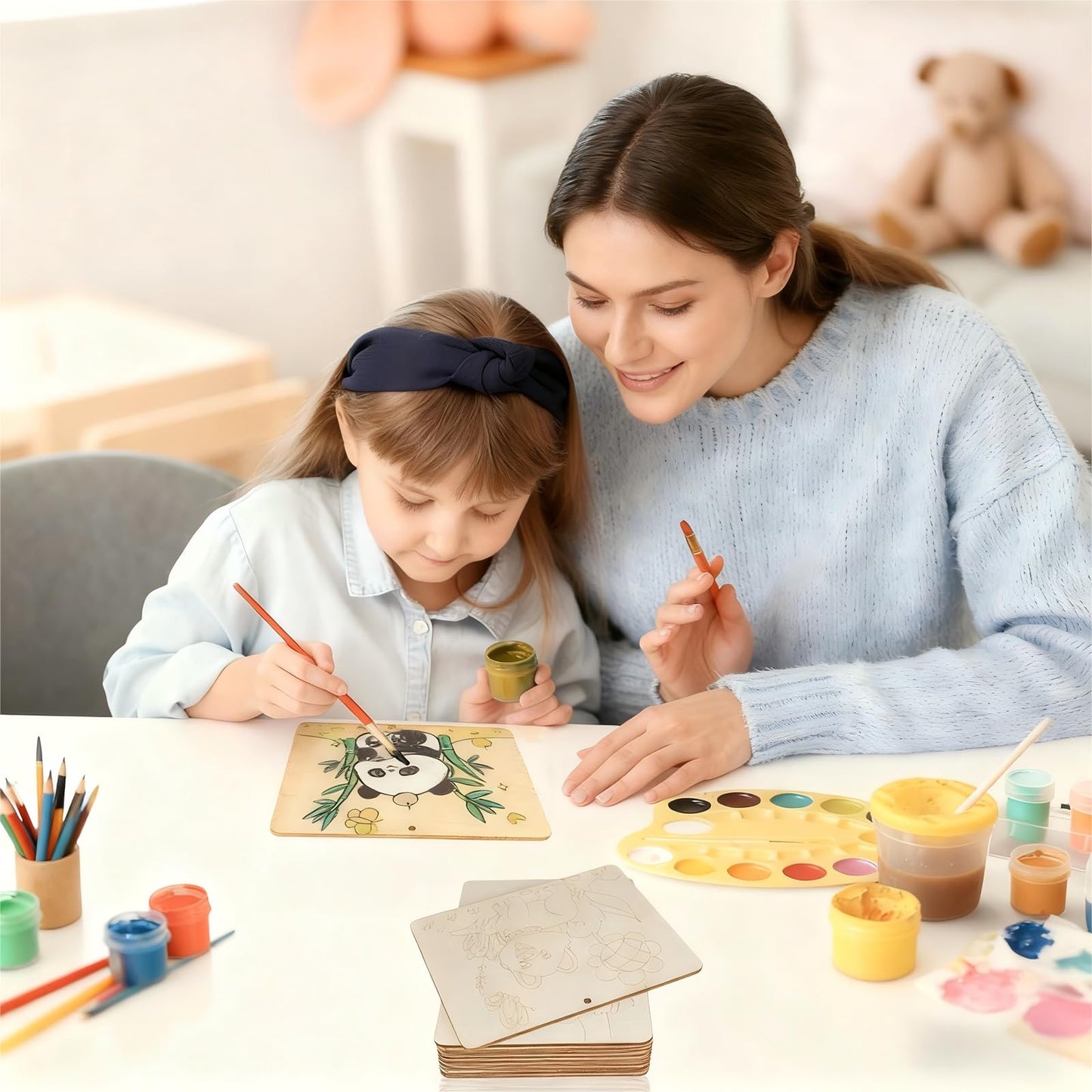 YvSuZeBuDa 10pcs Wooden Ornaments to Paint - 5.9x4.7in Unfinished Wooden Shapes with Double-Sided Designs - Safe Rounded Corners,Hang or Display with Stand - Painting Kits for Kids Ages 4-8
