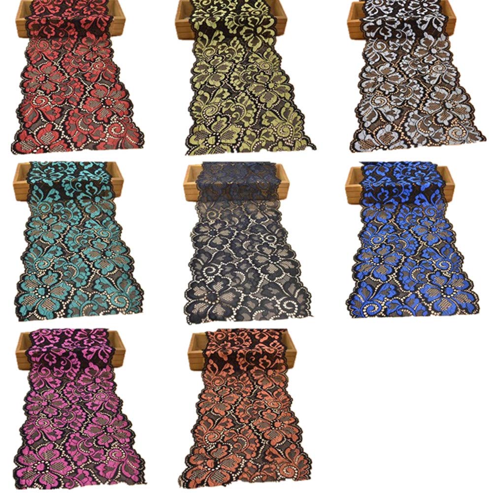 5 Yards Metallic Floral Lace Ribbon Stretch Tulle Lace Trim Elastic Nigerian African Fabric Width 7 Inch for DIY Craft Jewelry Making Clothes Accessories Gift Wrapping Wedding Party Decor (Teal)