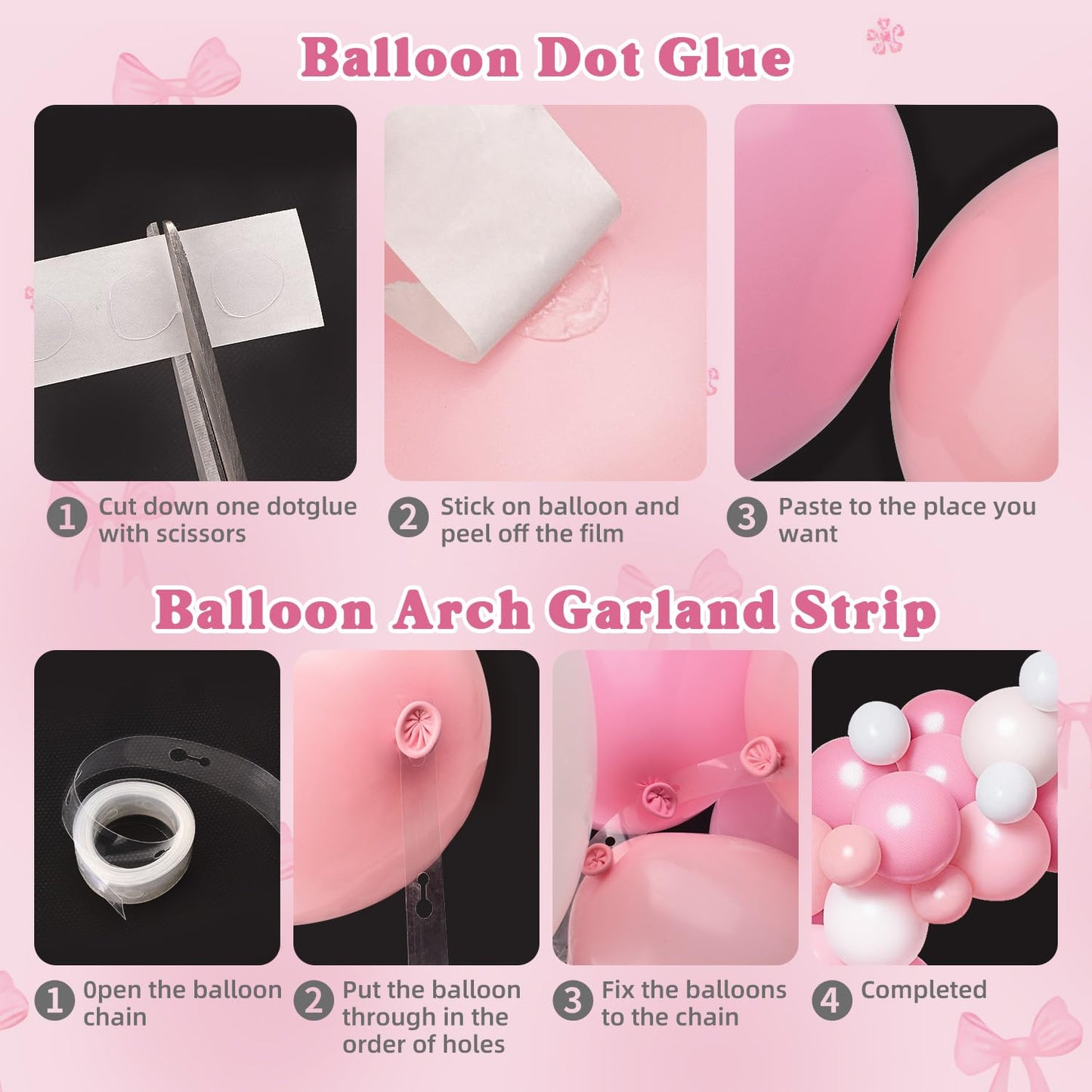 Pink Bow Coquette Birthday Decorations for 24 Guests, Party Supplies with Plates, Napkins, Cups, Balloon Garland Arch, Happy Birthday Banner, Tablecloth, Backdrop, Cake & Cupcake Toppers