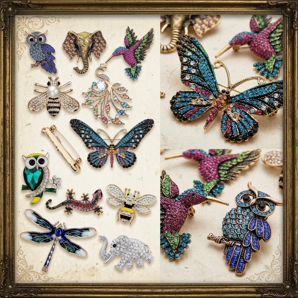 12 Pcs Brooches and Pins for Women Bulk Set Rhinestone Broches Pin Crystal Vintage Brooch Retro Pin Broches Para Ropa De Mujer Gifts for Women Girls