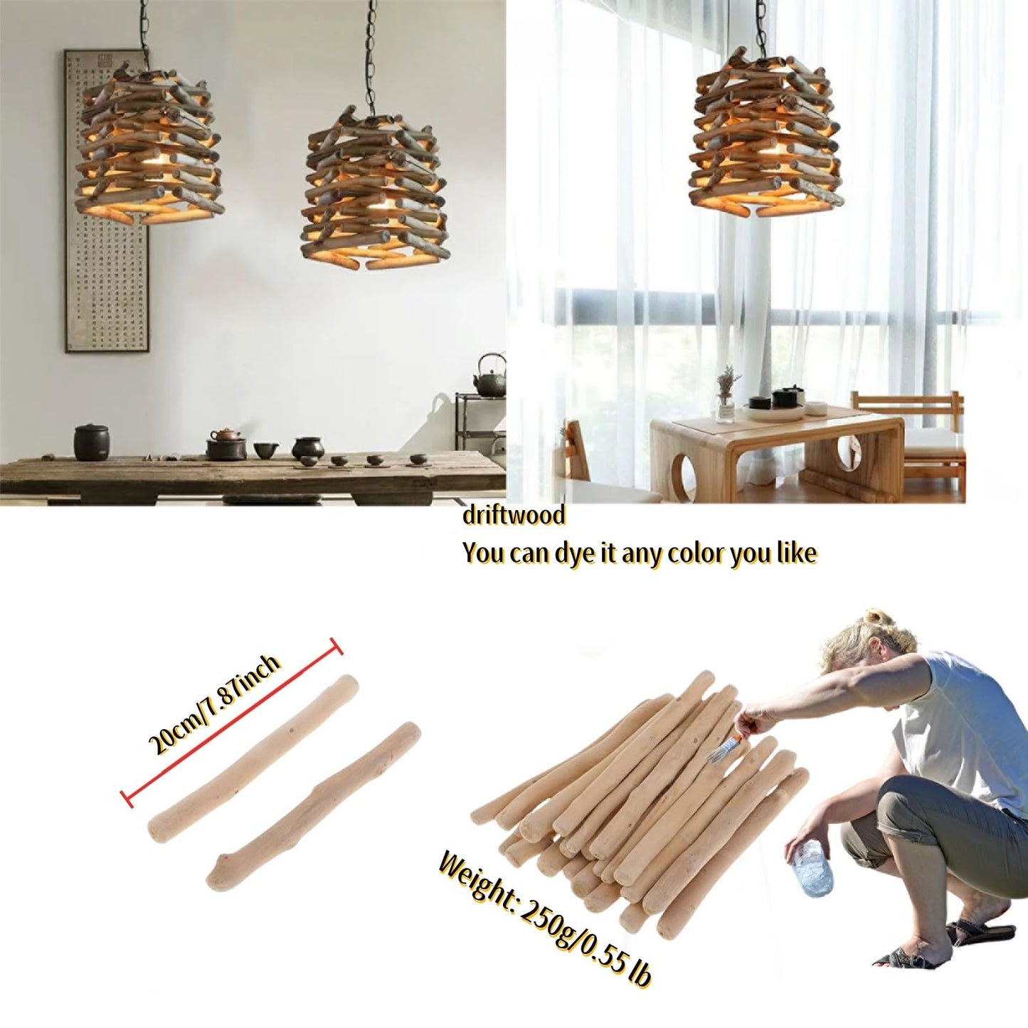 Prettyia Driftwood for Crafts, 7.78 Inch Long 0.7-1Inch in Diameter Driftwood Sticks for DIY wall Decoration, Wood Crafts Decor Irregular Wooden Stick Weighing 250 Grams