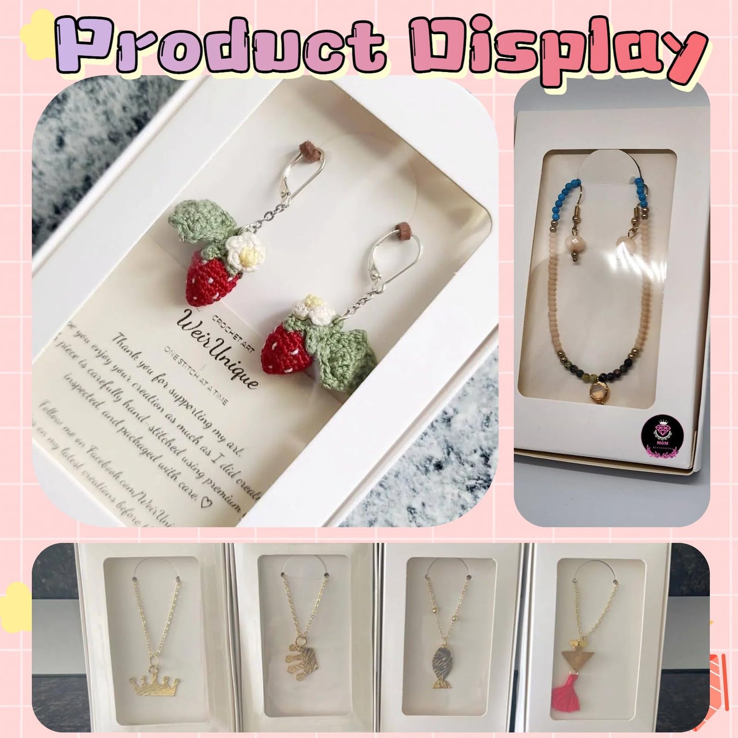Ntwoiee 30 Pcs Small Jewelry Gift Boxs 5.4"x3.4"x0.7" Paper Necklace Box Bulk with Clear Window 30 Display Card 36 Sticker for Displaying Necklaces Rings Bracelets Earrings(White)
