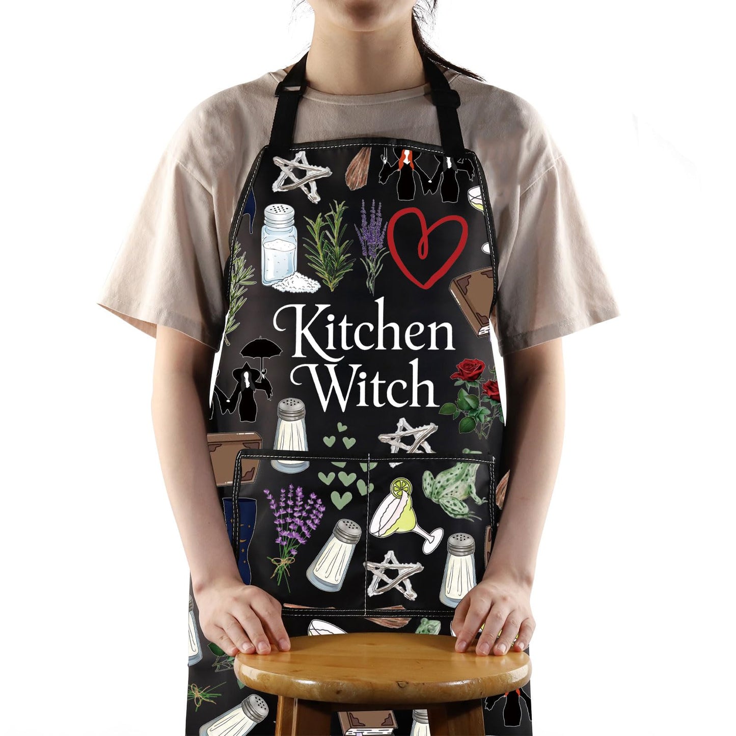JNIAP Witches Kitchen Apron Salt Rosemary Lavender Love Gifts Magic Witchcraft Apron Witchy Gothic Gifts Witches Apron (witch ap)