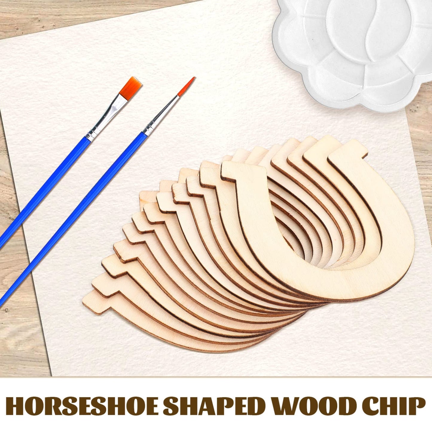 EXCEART Horseshoe Shape Unfinished Wood Slices 3.6 Inch DIY Wooden Cutouts for Kids Hand-Painted Crafts Home and Holiday Decoration