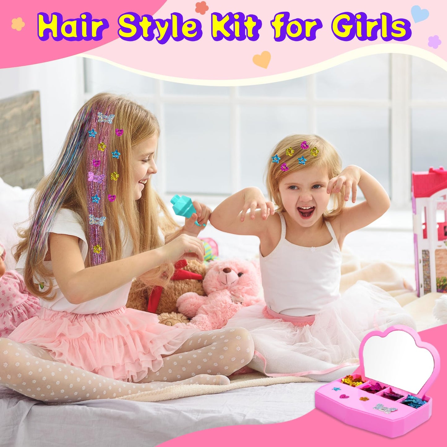 AOSITE Hair Gem Stamper, Girls Hair Bedazzler Kit with Hair Glitter Patch, 10 Pack Hair Jewel Stamper for Girls Toy, Hair Design Art Crafts Gift Ages 6-12, Reusable Hair Styling Tool