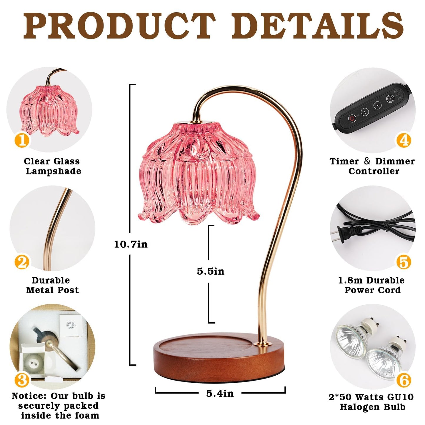 Funistree Pink Candle Warmer Lamp with Timer, Dimmable Candle Lamp Warmer, Birthday Gift Idea for Women Mom Who Have Everything, Mothers Day Birthday Gifts, Lotus Wax Melt Warmer for Jar Candles