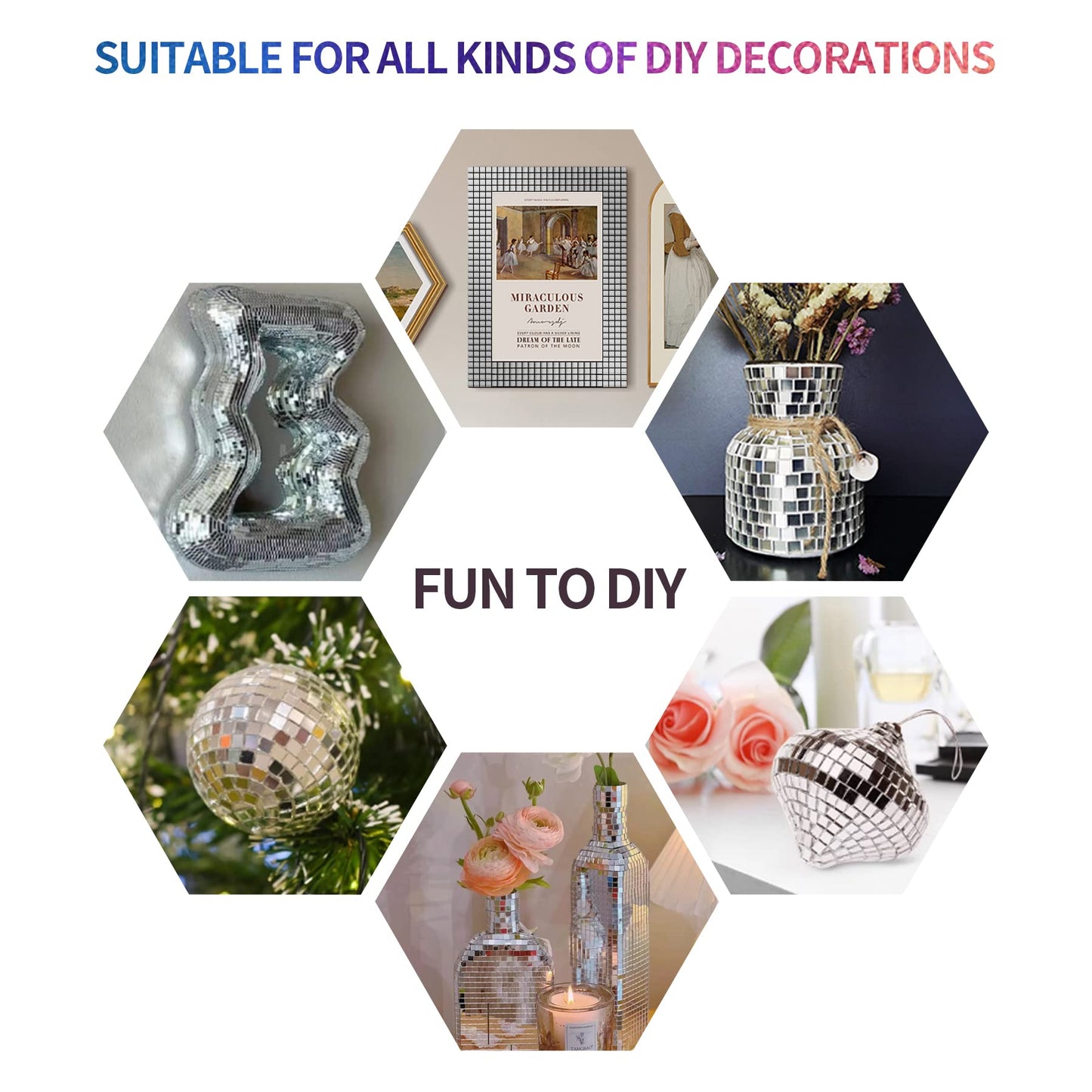 18000 PCS Silver Mini Square Disco Tiles, 5 x 5 mm Self-Adhesive Mirror Mosaic Tiles,Glass Mosaic Stickers for Vases, Cups, Home Decoration