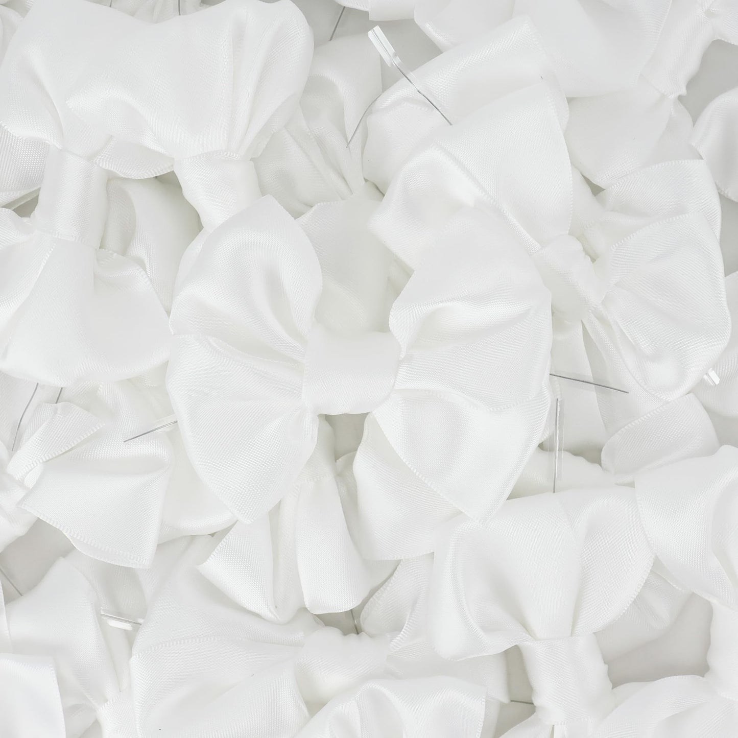 AIMUDI White Satin Ribbon Twist Tie Bows for Treat Bags 3.5" Bow for Crafts White Gift Bows Premade Bow for Cake Pops Candy Apple Wedding Favors Bridal Shower Christmas Decor -24 Counts