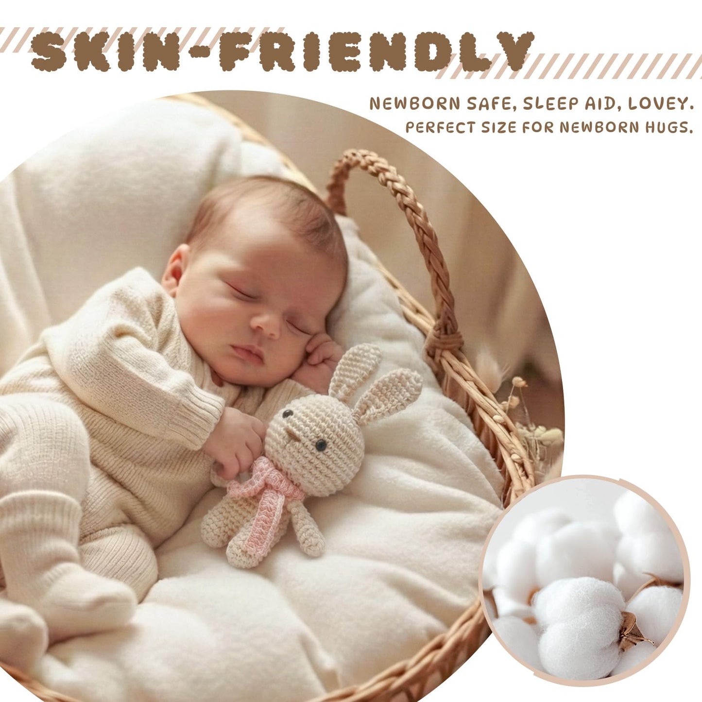 Moyii Handmade Crochet Bunny Baby Rattle - Soft Cotton Amigurumi Sensory Shaker Toy for Newborns & Infants - Easy Grip Lovey Sleep Toy & Neutral Nursery Decor Shower Gift