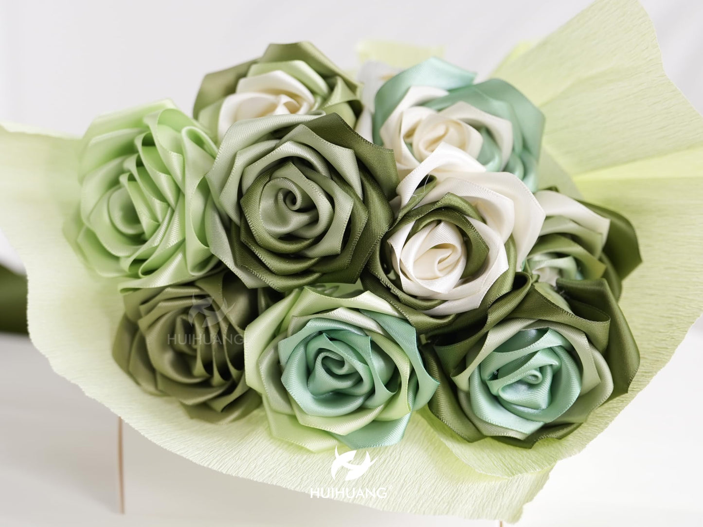 HUIHUANG Sage Green Satin Ribbon 1-1/2 inch x 100 Yards Green Double-Faced Satin Ribbon for Flower Bouquet, Gift Wrapping, Eternal Roses, DIY Crafts, Bridal Shower Wedding Decor