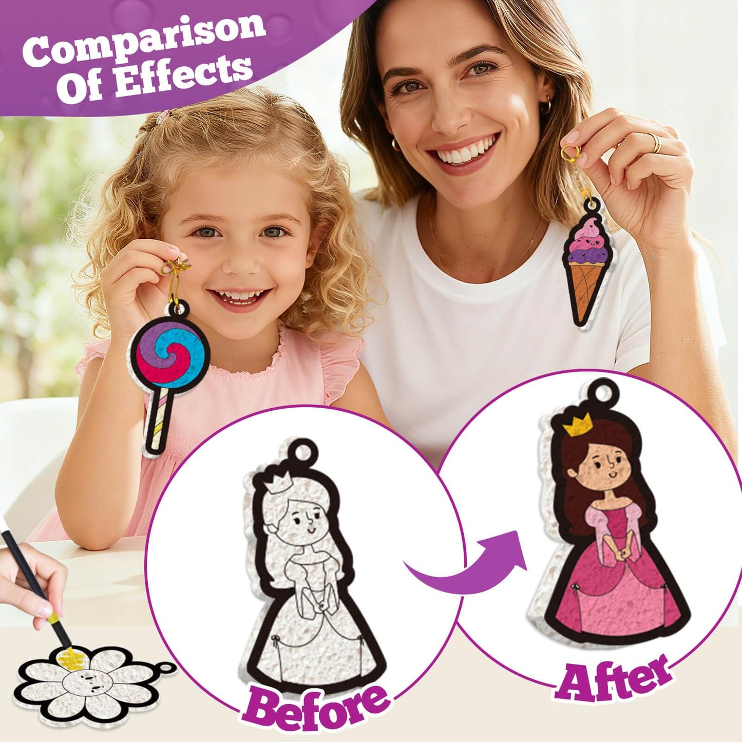 Dolanus Arts and Crafts Kits -3D Art Puffs Sponge Magic Painting, Birthday Gift for 4 5 6 7 8 9 Year Old Girl, Toys for Girls Ages 4-10, DIY Color & Inflate Activity, Travel & Creative Gifts