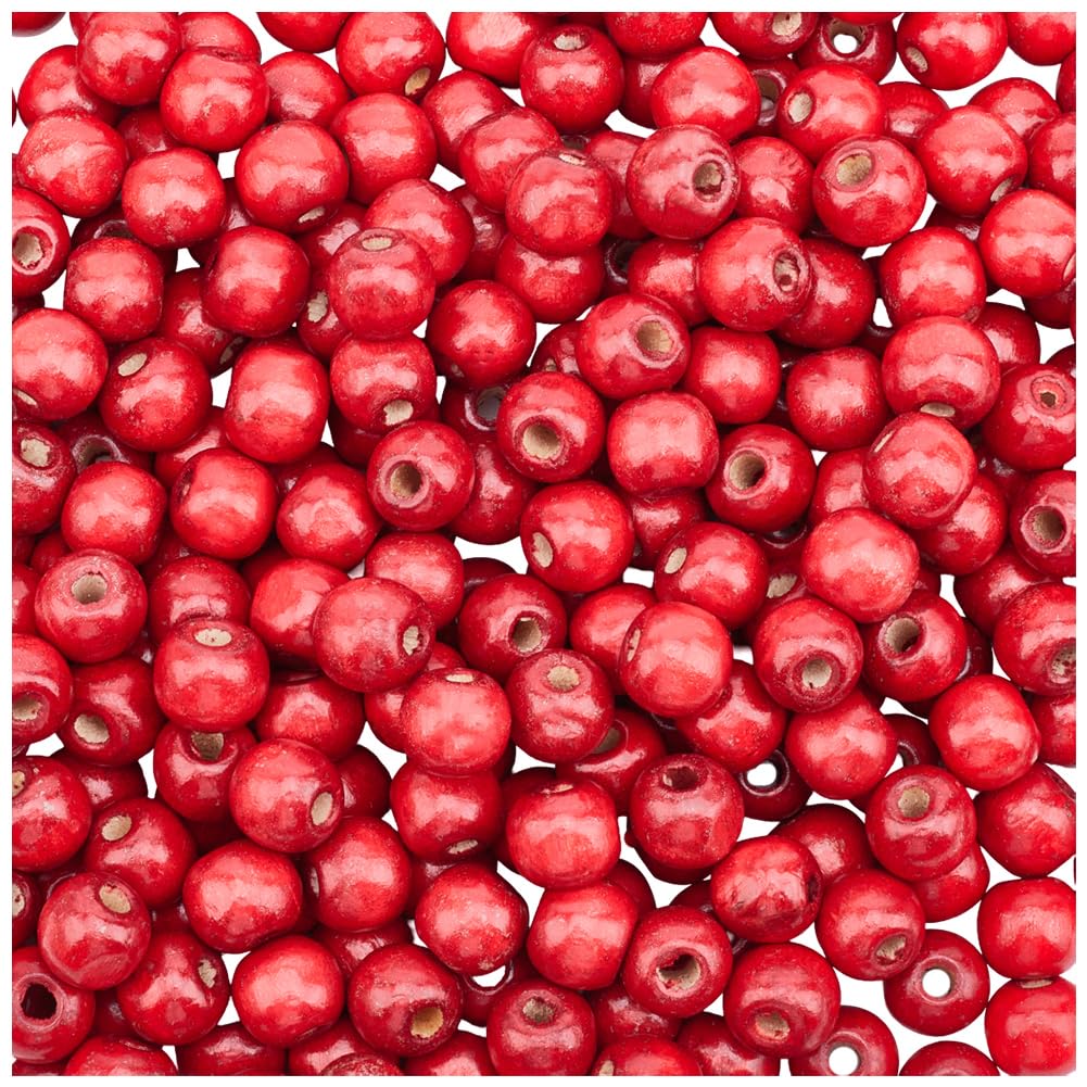 PONABEADIY 400PCS 12MM Red Wood Macrame Beads with Large Holes Natural Round Dyed Wooden Vintage Hair Solid Loose Spacer Loose Bead Bulk for Jewelry Making Christmas Holiday Garland DIY Craft Supply
