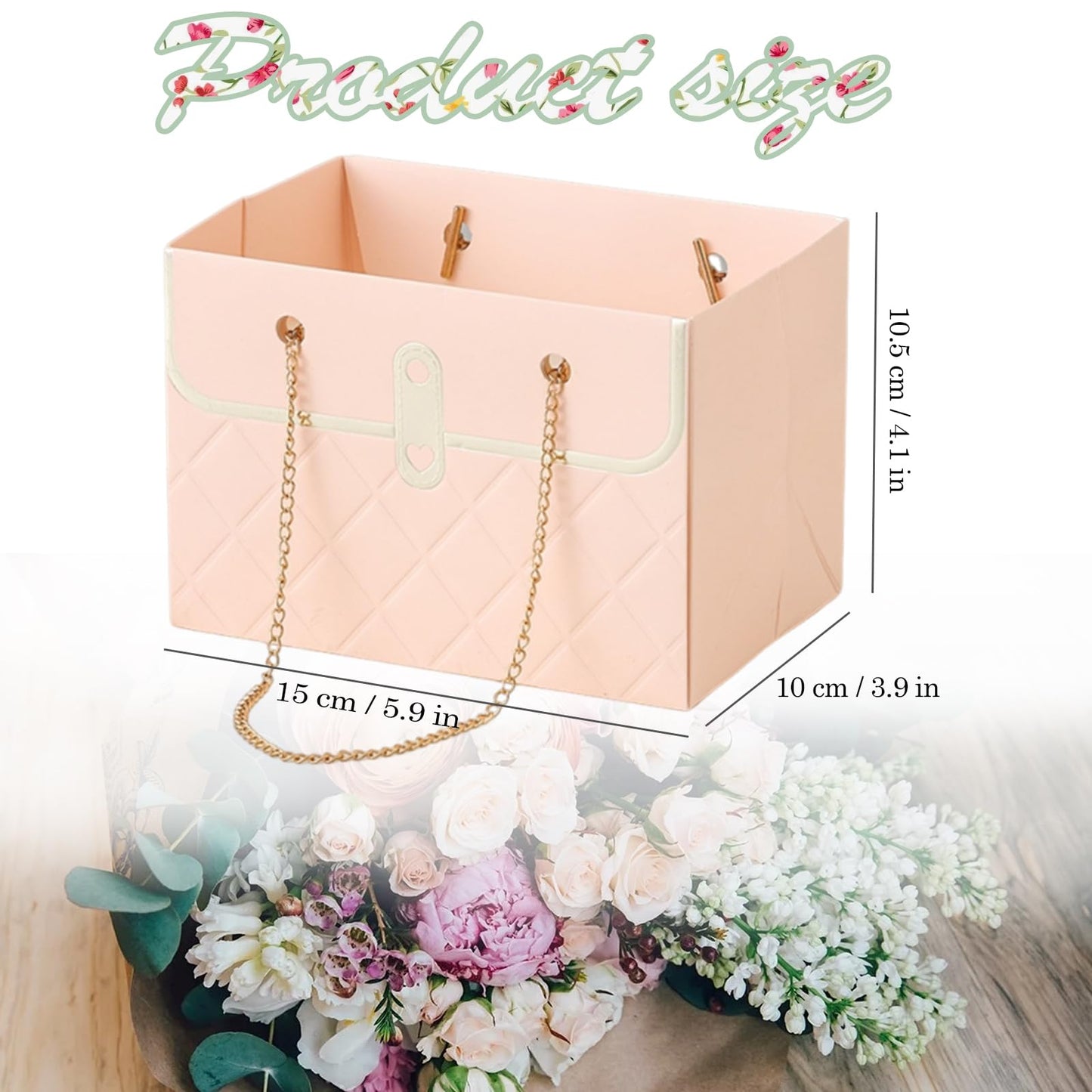 Flower Paper Gift Box, Bouquet Storage Bucket Florist Handbag with Metal Chain, for Gifts Wrapping Supplies for Mother's Day Valentine's Day Women's Day Birthday Party 4 Pcs