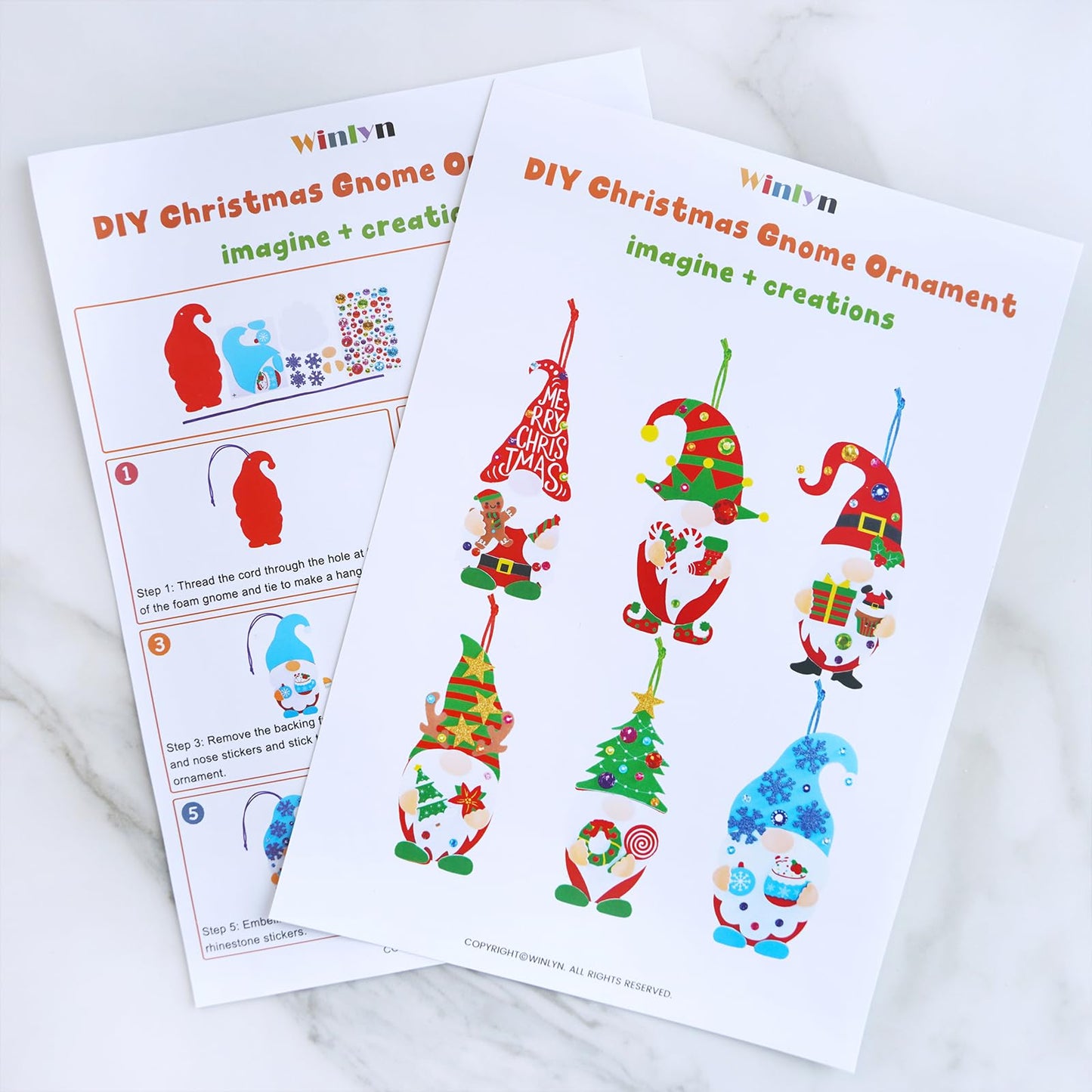 Winlyn 24 Sets Christmas Craft Kits - Winter Crafts DIY Gnome Ornaments & Decorations Art Sets with Foam Stickers for Kids Holiday Seasonal Home & Classroom Activities Party Favors