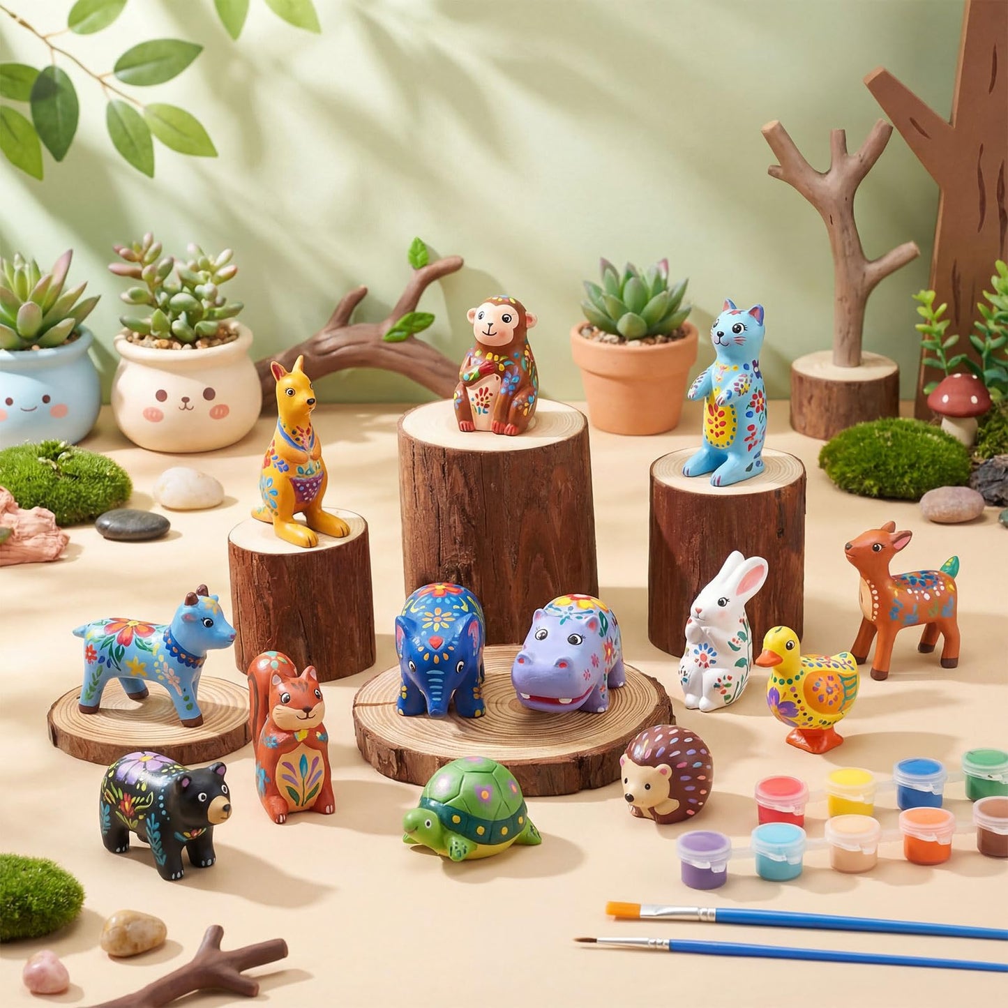 12 Pcs DIY Rock Animal Painting Craft Kits Rocks to Paint Turtle Pet Paint Your Own Resin Stone Paintable Animal Figures Ideal DIY Arts and Crafts Complete Painting Crafts with Paints & Brush