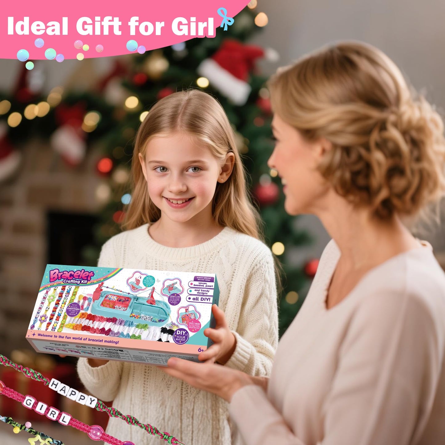 IFLOVE Arts and Crafts for Kids Ages 8-12,Friendship Bracelet Making Kit for Girl,DIY Arts and Crafts Maker for Kids,Jewelry Making Kit Christmas Gifts for Ages 6 7 8 9 10 11 12 Year Old (Rose)