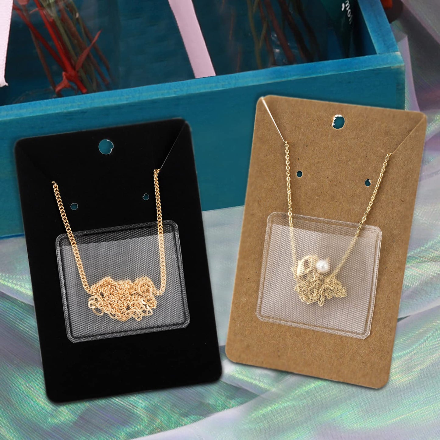 SOUJOY 500 Pieces Necklace Chain Adhesive Pouch, Self-Adhesive Necklaces Chains Pockets for Necklaces Display Cards, Clear Jewelry Bag for Loose Chain Jewelry Supplies Necklace Holder