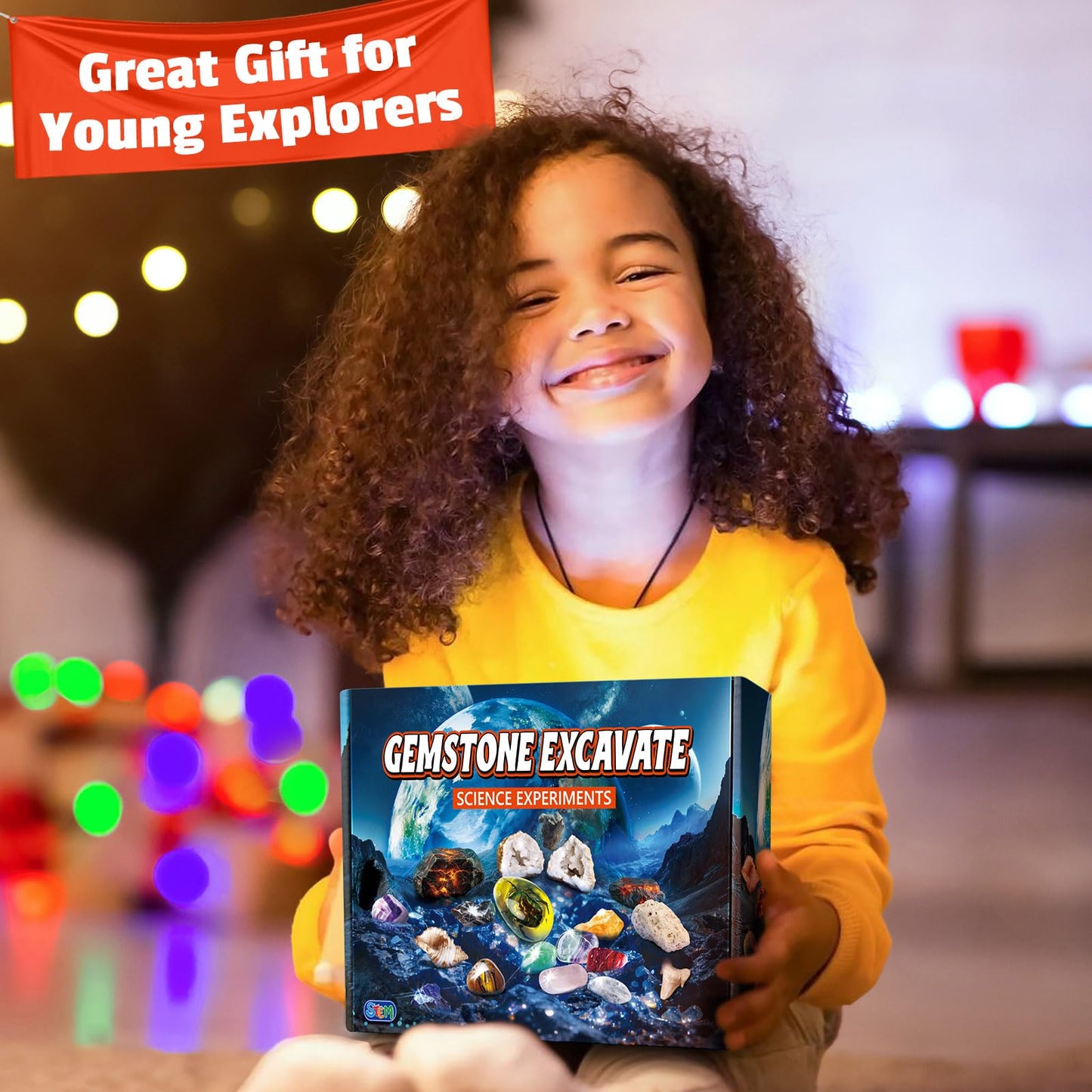 UNGLINGA Gemstones Excavate Gem Rock Dig Kit for Kids Boys Girls Birthday Gifts Ideal - 15 Different Real Gem Stones & Fossils Excavation Set with Dig Tools, Educational Geology Science S.T.E.M Toys