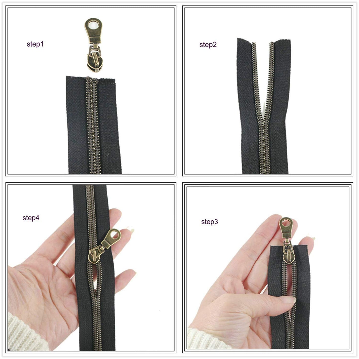 Leekayer #5 Gold Metallic Nylon Coil Zippers by The Yard Bulk 10 Yards Black Tape with 25pcs Gold Sliders for DIY Sewing Tailor Craft Bag(Black)