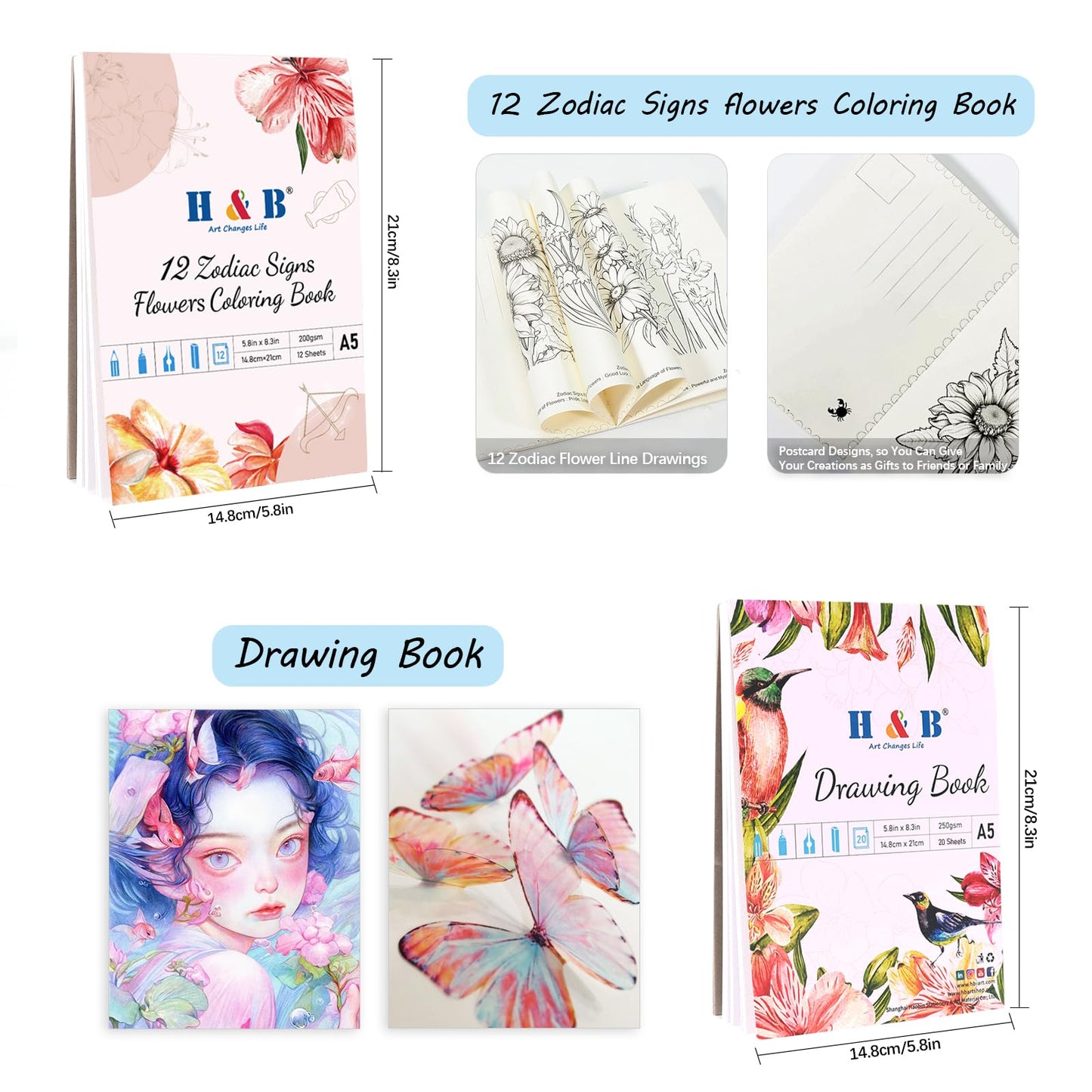 H & B Art Supplies, 72 Pack Drawing Supplies for Adults, Drawing Kit with Drawing Book, Coloring Book, Watercolor, Metallic Charcoal Macaron Oil-Based Coloured Pencils for Artists