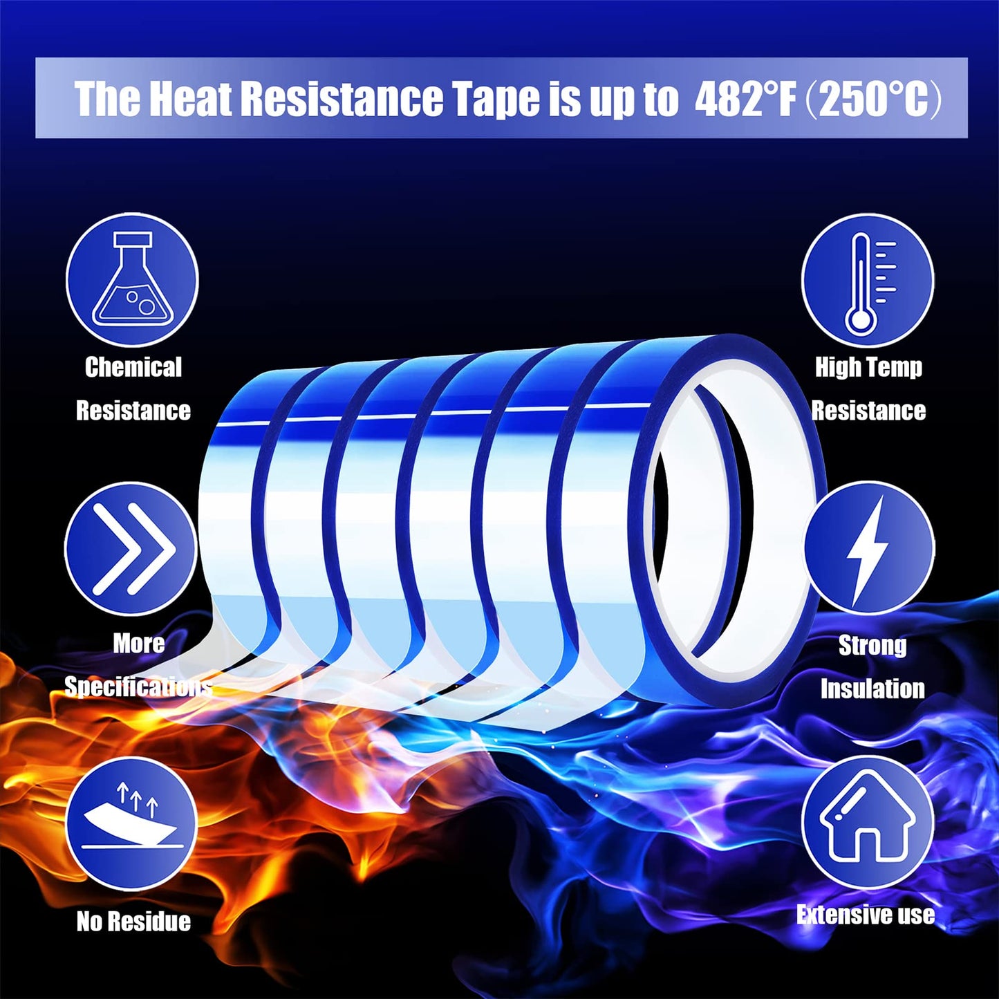MEBMIK 6 Rolls 20mm x33m(108ft) Blue Heat Tape High Temperature Heat Resistant Tape Heat Transfer Tape for Heat Sublimation Press Vinyl,No Residue
