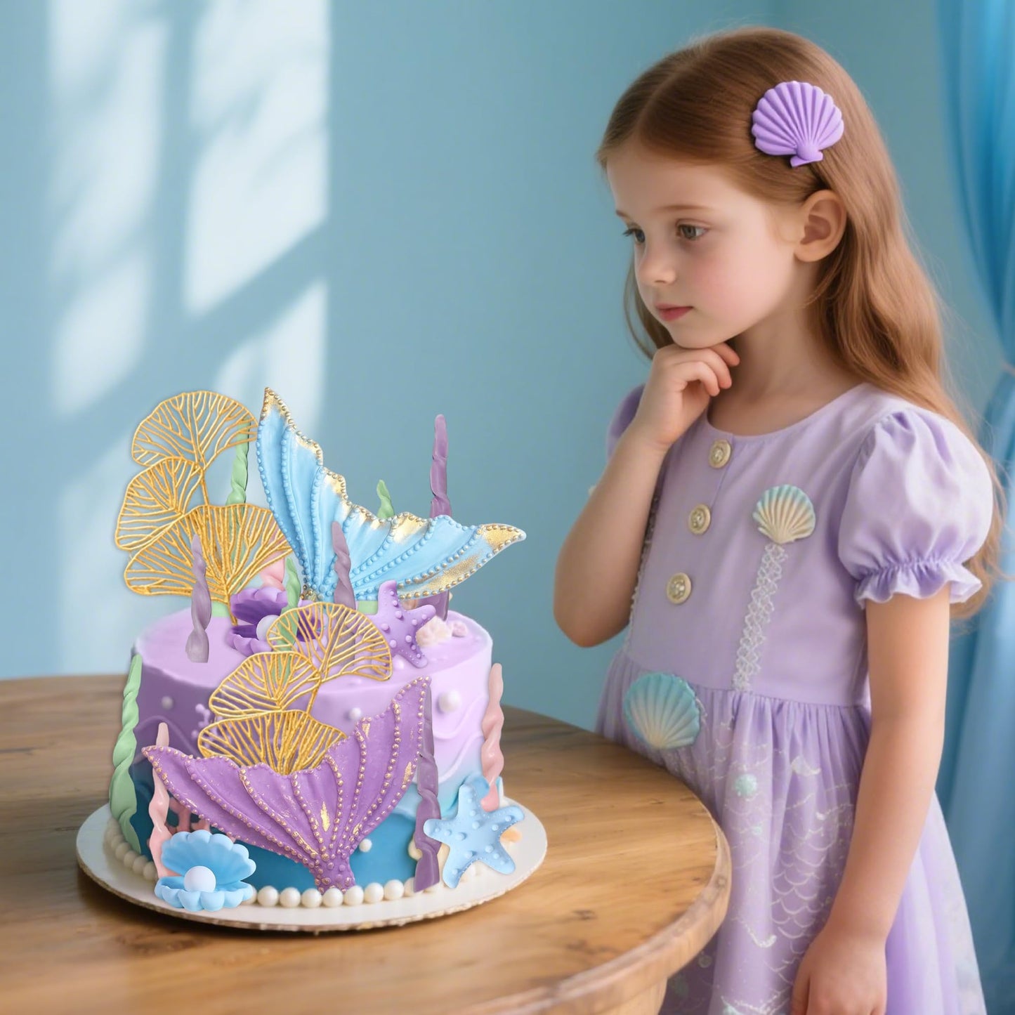 Under the Sea Cake Topper Mermaid Cake Decorations Ocean Mermaid Theme Baby Shower Little Seashell Cake Toppers Birthday Bridal Shower Wedding Party Supplies