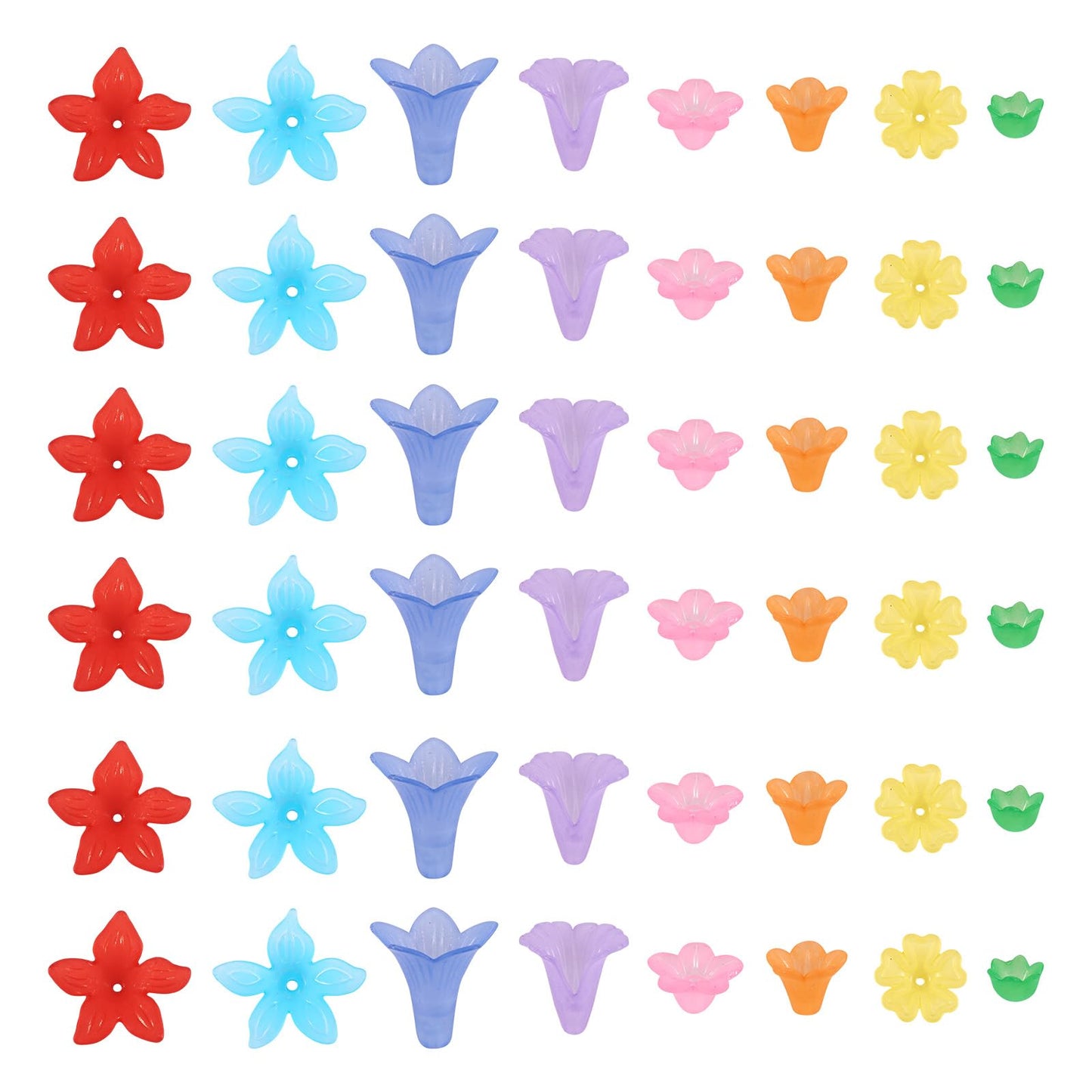 Pandahall 400pcs Mixed Acrylic Flower Beads Caps 8 Style Colorful Frosted Floral Spacer Loose Beads Lucite Beads Flower for Jewelry Making DIY Craft