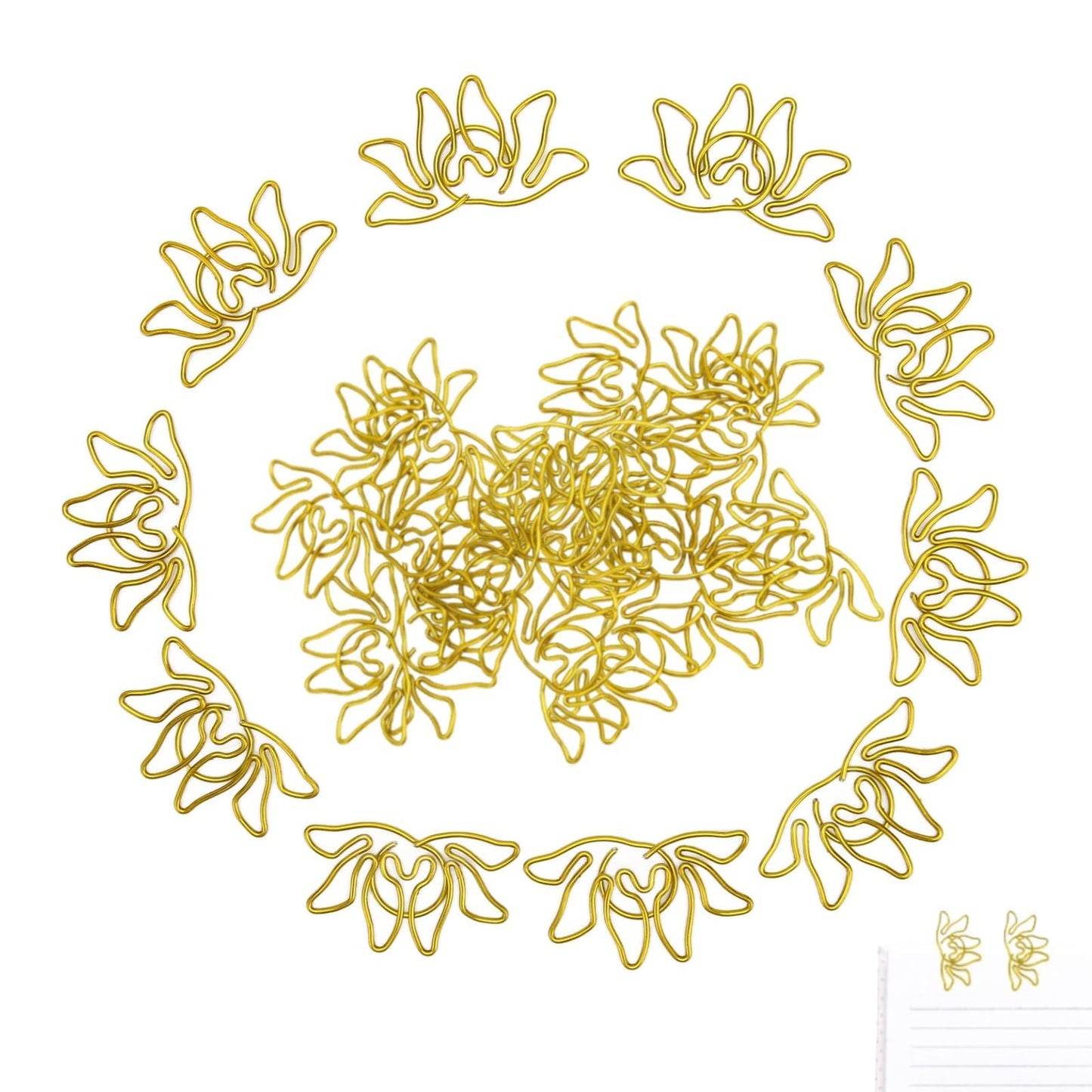 Kukyller 100PCS Small Gold Paper Clips, Small Metal Lotus Flower Shaped Paper Clips Decorative Paperclips Portable Office Supplies for Office School Home Desk Organizers