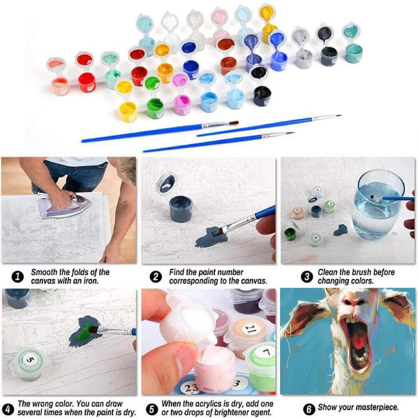 Canrichshop 6-Pack Animals Paint by Numbers Kit for Adults Frameless,Funny DIY Adult Oil Painting Kits on Canvas,Easy Acrylic Paint by Number Beginners for Home Decor 9.8x13.8 Inch
