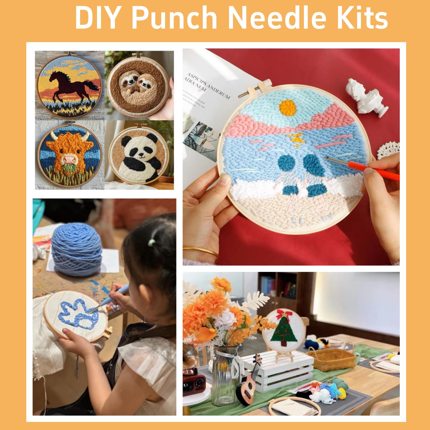 Punch Needle Kits Cute Black Dachshund Dog Easy for Beginners DIY Punch Needle Yarn Starter Embroidery Set for Craft Lovers with Printed Pattern and Hoop for Home Decor 20x20cm(6)